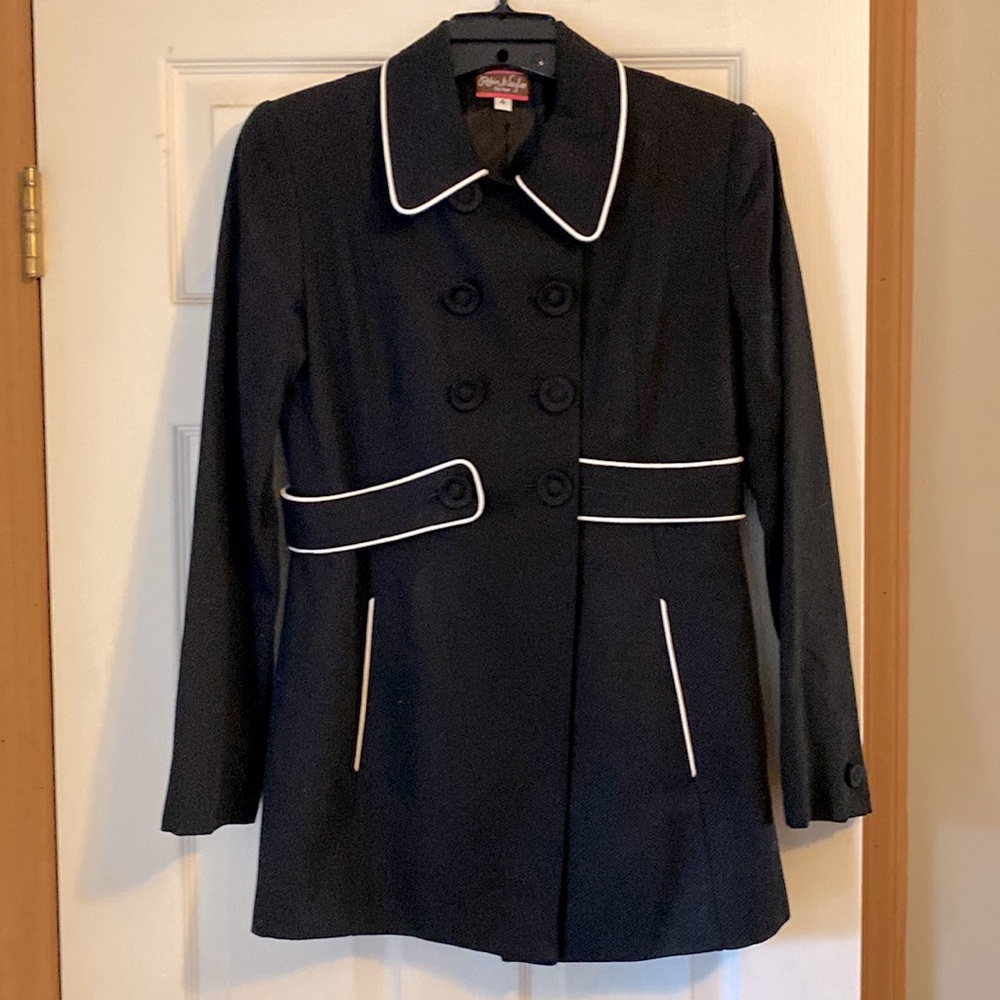 Robin Naylor Black Double Breasted Trench Coat, Size 4